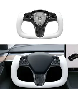 Basic White Yoke Heated Steering Wheel Aircraft Disc Square for Tesla Model 3 and Model Y