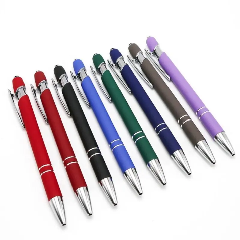 Custom branded promotional gift custom logo metal black stylus pen rubber coated Ballpoint soft touch metal pen