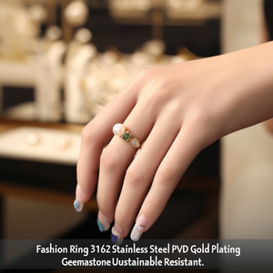 Anillo de Moda en Acero Inoxidable 316L con Baño de Oro PVD, Perla y Piedra Preciosa, Sostenible y Resistente - Product Image 3