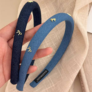 Corea tinta unita Denim <span class=keywords><strong>blu</strong></span> moda Charm spugna fascia per capelli donna semplici accessori per capelli con 5 <span class=keywords><strong>papillon</strong></span> dorati - Product Image 1