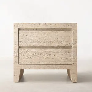 Hot sell modern bedroom furniture travertine bedside coffee table storage cabinet living room side table with drawer nightstand