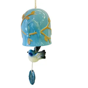 陶瓷花园装饰蓝釉风铃编钟与鸟设计