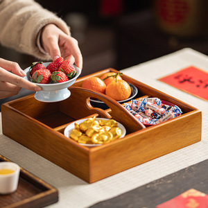 Solid Wood Four Compartment Tea <b>Snack</b> <b>Tray</b> Retro Fruit Storage Box New Year Candy Holder Serving <b>Tray</b> - Product Image 4