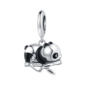 Pendentif Charme Panda Mignon en Argent Sterling 925 Plaqué Platine pour Bracelet DIY, Cadeau d'Anniversaire, Motif Ganku Dormant sur Bambou - Vente en Gros - Product Image 6
