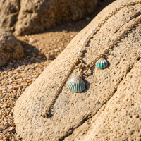 Collier coquillage bohème QIAOREN 14723 avec pendentif perle, bijoux de plage en acier inoxydable plaqué or pour femme