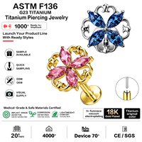 Boucles d'oreilles clous à tige plate en titane ASTM F136 avec zircone cubique pour piercing hélix, conque, tragus, cartilage - Vente en gros directe usine