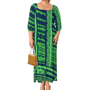 Lujo Isla del Pacífico Wear Puff manga Sexy elegante vestido escalonado SAMOAN tatuaje diseño de talla grande Falda recta para mujeres - Product Image 5