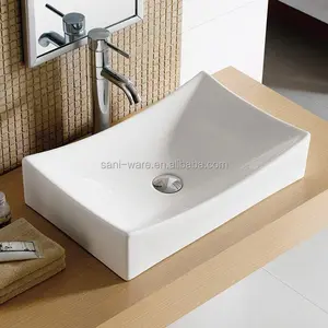Hot Sale Unique Design Porcelain White Glossy Rectangle Shape Countertop Bathroom Ceramic Art Hand Wash Basin