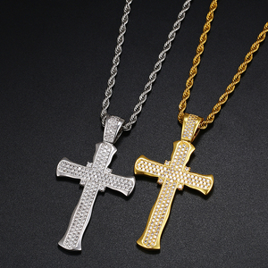 Ciondolo con strass di zirconi cubici in <span class=keywords><strong>oro</strong></span> placcato ottone gioielli Hip Hop moda uomo Cross Design collana maschile - Product Image 1