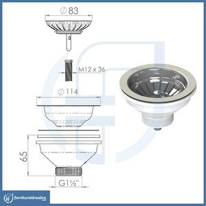 1\" 1/2\" Chrome Metal <b>Sink</b> Drain with Plastic Filter <b>Basket</b> Colander and <b>Strainer</b> <b>Basket</b> - Product Image 2