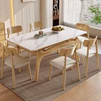 Ensemble de table à manger en bois de frêne massif de style nordique moderne avec finition blanc mat et noyer pour la maison et l'hôtellerie
