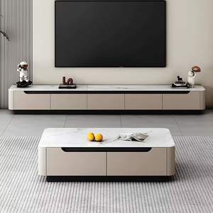 Mueble para TV de madera maciza y juego de mesa de centro, estilo moderno minimalista de lujo ligero, muebles de almacenamiento para sala de estar - Product Image 3