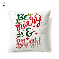 Housse de coussin de Noël personnalisée, design imprimé Be Merry Bright, 100 % polyester velours, taie d'oreiller carrée, décoration de Noël