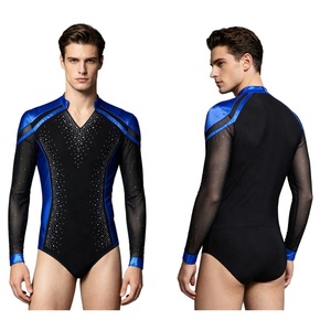Leotardo Metálico de Manga Larga con Cuello en V para Hombre, Diseño de Traje de Baile, para Gimnasia, Patinaje Artístico, Ballet Latino - Product Image 2