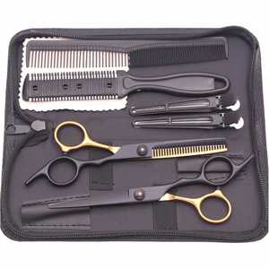 Hairdressing Scissors 6'' Japan Stainless Black Hair Cutting Scissors Thinning Shears Hair Scissors Haircut <b>Set</b> Combs C1001 - Product Image 1