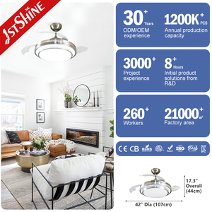 1stshine Hot Bán im lặng LED quạt trần phòng ngủ 42inch <span class=keywords><strong>Dimmable</strong></span> LED ánh sáng điều khiển từ xa 3 nhựa DC động cơ - Product Image 3