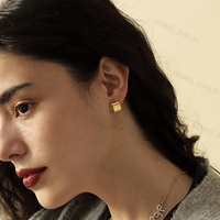 Anting-Anting Desain Cantik Wanita 925 Perak Murni Berlapis Emas Persegi Anting-Anting Hoop