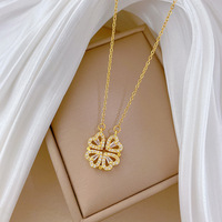 Nouveau collier pour femme à double port, ouverture et fermeture cœur à cœur, fleur à quatre feuilles, chaîne de clavicule en acier titane