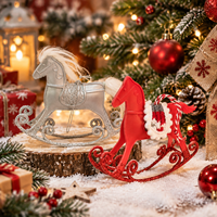 Décoration de Noël Pafu : Pendentif Cheval à Bascule Rouge et Argenté Scintillant, Ornement Vintage pour Fêtes de Noël