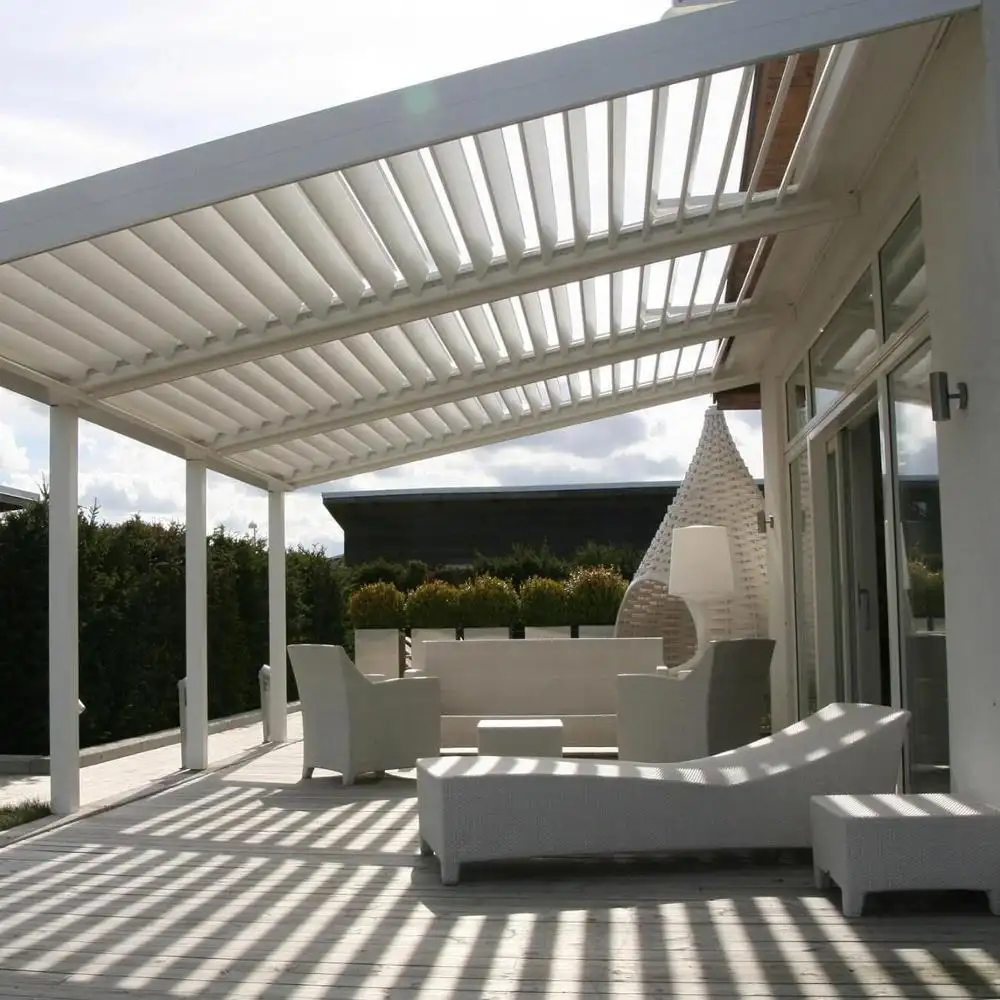 Arc automatique en toile de marbre, pergola et pont blanc, couverture de toit, pare-soleil, en aluminium biolimatique