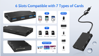Lector de Tarjetas Inteligentes 7 en 1 con USB-C y USB-A, Lector de Tarjetas CAC y PIV, Adaptador de Tarjeta SIM, Lector de Tarjetas de Memoria MMC para Windows