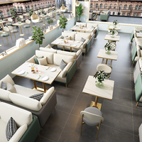 Ensemble de mobilier de luxe en cuir et marbre pour hôtel, café, bar commercial et restaurant : canapé, banquette, table et chaises
