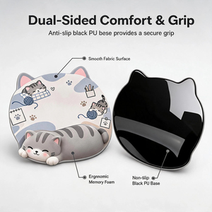 Custom Cute Animal Cat Themed Ergonomic Non Slip PU Base <b>Mouse</b> Pad with <b>Wrist</b> <b>Support</b> for Office Promotion Gifts - Product Image 2