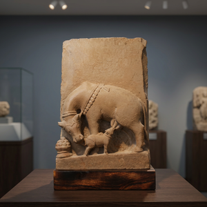 Sculpture de vache sacrée Kamdhenu inspirée de l'art des temples hindous du XIIe siècle, reproduction de la Vache Mère Divine pour décoration de musée - Product Image 2