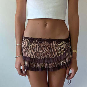 King Mcgreen Star 00s Vintage Aesthetic Mini <strong>Skirt</strong> Coquette Women Fairy Lace Trim <strong>Low</strong> <strong>Rise</strong> Short <strong>Skirt</strong> Y2k Leopard Print - Product Image 1