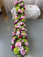 Nouveaux produits IFG, chemin de table en hydrangea rose et vert de 8 pieds de long pour la décoration de mariage