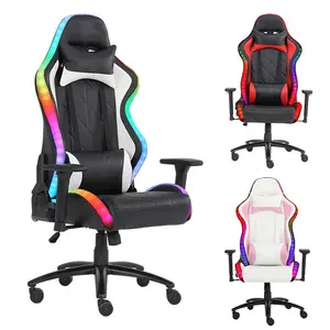 Black And White Office Game Logo Silla Gamer RGB Gaming Chair Gaming with Lights and Speakers