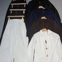 Ensemble de costume vintage de luxe pour femme : veste blazer rayée et pantalon de bureau coupe ample pour uniforme professionnel WS