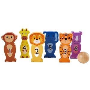 Jeu de quilles éducatif en bois pour l'intérieur, multi-jeux, jouet pour tout-petits, personnages d'animaux en bois, jeu de quilles - Product Image 1