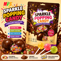 Bombes au chocolat fourrées de bonbons pétillants colorés, enrobées de chocolat noir, avec un cœur croquant surprise, fabrication en gros pour marques privées