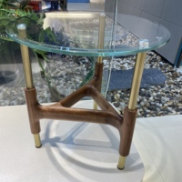 Table basse ronde contemporaine en pin avec plateau en verre trempé et tiroir de rangement pour ensemble de meubles de salon