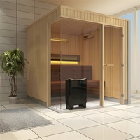 Sauna familial intérieur moderne pour 4 personnes avec panneau de commande de douche à vapeur personnelle en bois massif de cèdre rouge et pin Accessoires