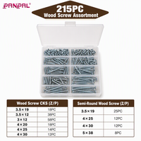 Assortiment de vis à bois 215 pièces, kit de vis à bois en acier au carbone galvanisé, boîte de rangement en plastique pour travaux de réparation de meubles et de menuiserie