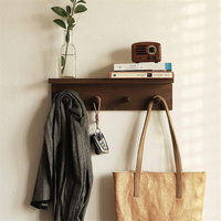 Porte-manteau mural en bois avec 4 crochets, étagère flottante pour sacs, clés, chapeaux, serviettes, décoration intérieure