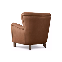 Fauteuil rembourré tendance pour salon, chaise à ailes évasées, coussin en cuir moelleux, pieds en chêne, mobilier pour hôtel et villa