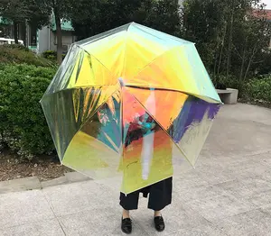 Nouveau parapluie coloré Transparent Poe épaissi avec parapluie Laser arc-en-ciel créatif et personnalisé pour la pluie