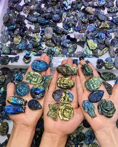 High Quality Factory Wholesale Full Flash Labradorite Craving Buddha Genisaen Sun And Moon Face Healing Skulls