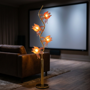 Contemporary 4 Heads Lotus <b>Standing</b> <b>Lamp</b> S Shaped Gold Pole Acrylic Petal <b>Shade</b> Living Room Decor <b>Lamp</b> - Product Image 1