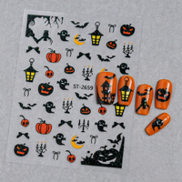 Autocollants 3D pour ongles d'Halloween, design d'horreur, chauve-souris, citrouille, araignée, autocollants adhésifs pour ongles d'Halloween