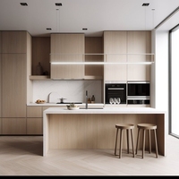 Armoire de cuisine moderne avec îlot Armoire de cuisine en bois clair Design Armoire de cuisine à espace ouvert pour maison de luxe