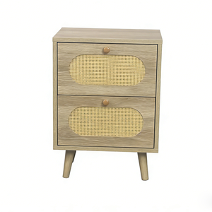 Table de chevet en rotin couleur chêne à <span class=keywords><strong>2</strong></span> tiroirs, table de chambre en bois, table d'appoint pour appartement, salon, décoration moderne pour la maison - Product Image 1