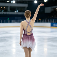 Costume de patinage artistique à dégradé violet avec strass, dos croisé, manches longues, pour enfants et adultes, compétition et performance