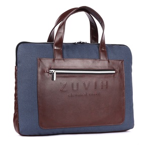 Jute Emboss Blue Brown Laptop <b>Bag</b> Stylish and Durable <b>Bag</b> for Office Business Travel College & Daily Use - Product Image 1