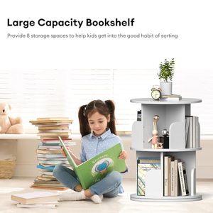 Phổ biến trắng 2 Tier đứng 360 xoay gỗ hiển thị vòng kệ sách hẹp xoay góc kệ sách - Product Image 5