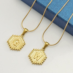 Zogxin Stainless Steel Hexagon Snake Chain Necklace 18K Gold Plated Letter Pendant For Women Fashion Jewelry Gift - Product Image 4