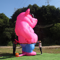 Grand ballon gonflable personnalisé de 5 m, en forme de cochon rose géant avec cigarette, pour la décoration de scène musicale et de fêtes.